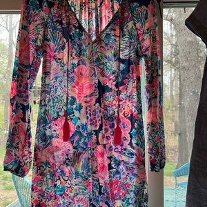 Lilly Pulitzer Pink and Green Ruffled Wrap Sundress